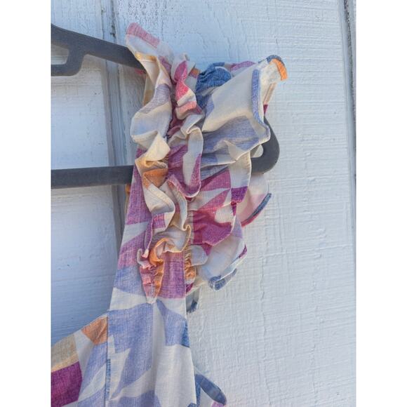 Yumi Kim Ruffle Sleeve Romper Geometric Print Tie Back Sleeveless Jumpsuit, Sz S - Picture 3 of 6